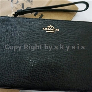 New COACH LARGE WRISTLET IN CROSSGRAIN LEATHER แท้100% BLACK